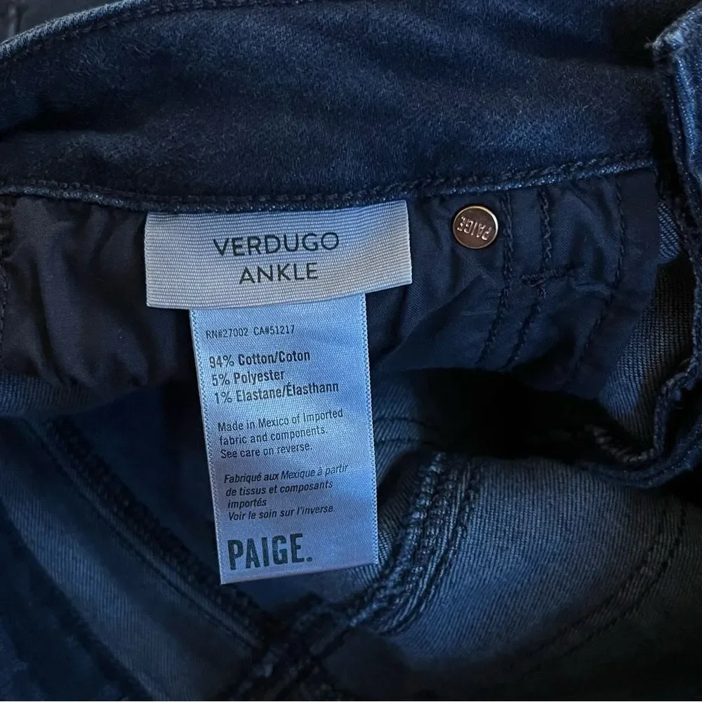 Paige Verdugo Ankle Denim Blue Jeans Size 27